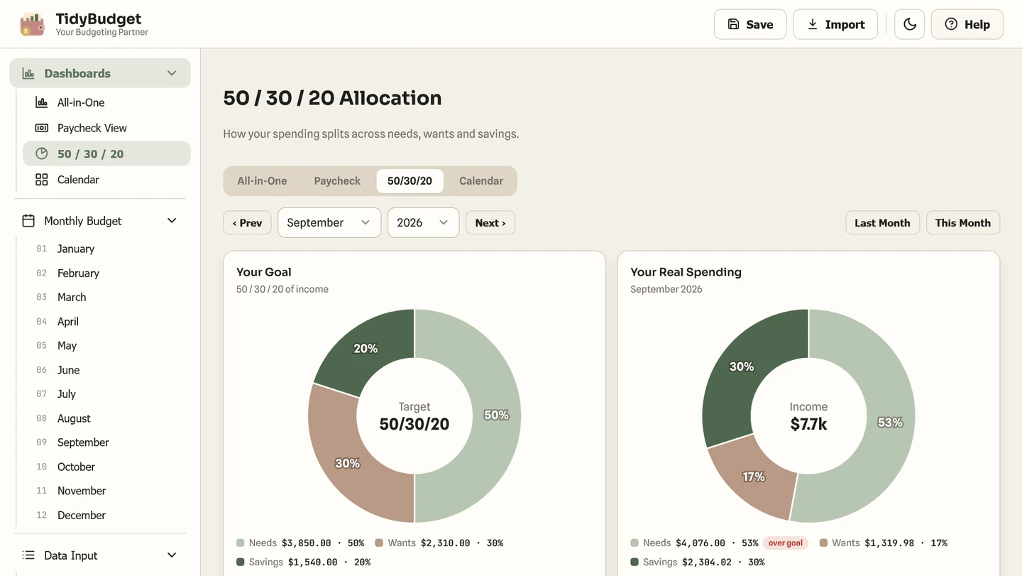 TidyBudget allocation screen